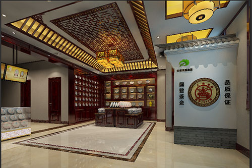 大同古朴典雅的中式茶叶店大堂设计效果图